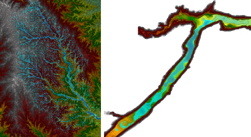 Screenshot of models showing high volume water flow.