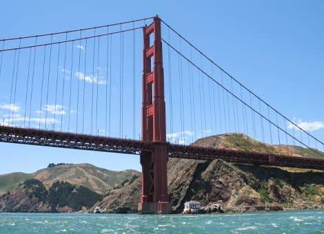 Golden Gate Bridge, bay, and Marin headlands.